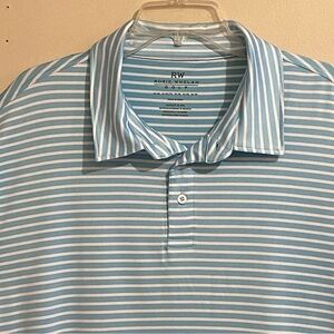 Rorie Whelan RW Golf Mens Teal White Striped Short Sleeve Golf Polo Shirt XXL